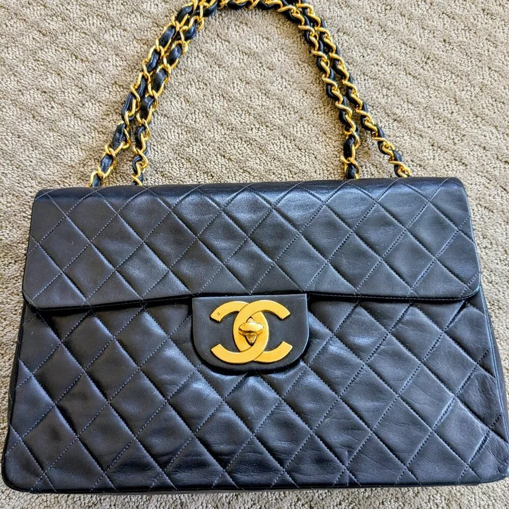 Chanel Vintage Maxi Jumbo Classic Flap Bag Lambskin Leather - Picture 1 of 7